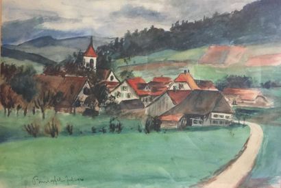 Ecole moderne 

Vue de village.

Aquarelle...