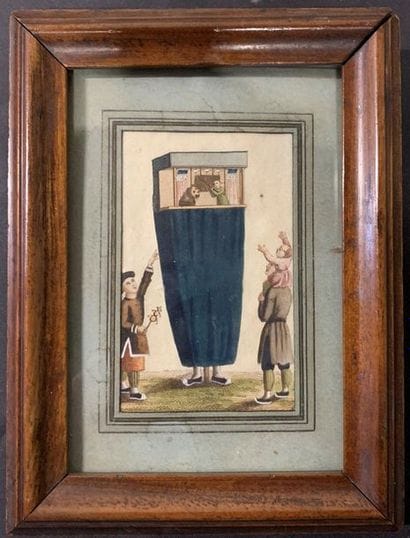 Gravure aquarellée representant un théât...