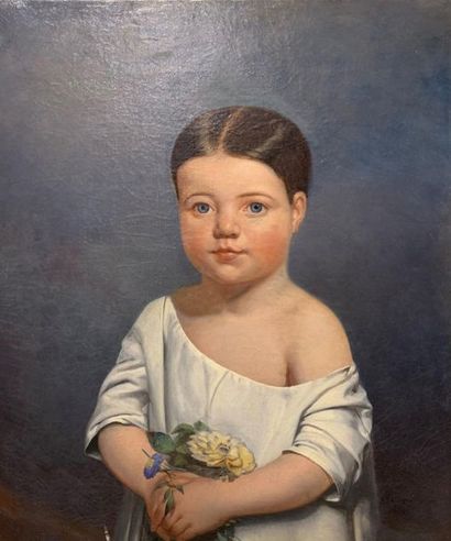 Portrait de fillette au bouquet de fleurs

Huile...