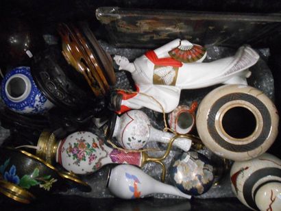Caisse de lampes et bibelots divers Extr...