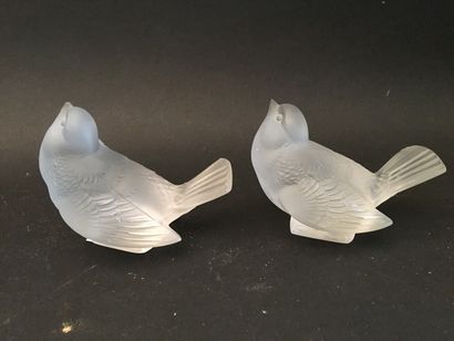 LALIQUE. Deux mésanges en cristal (accid...