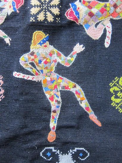 Tapis de jeu en tapisserie au point, fond...