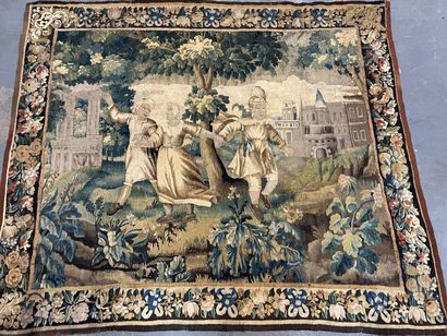 Tapisserie en laine et soie à décor de danseurs...