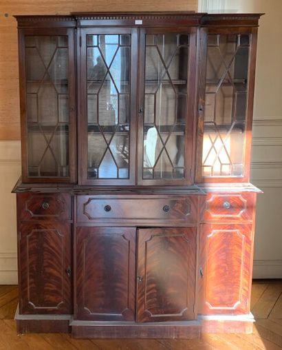 Mahogany bookcase, the upper part glazed,...
