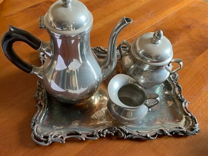 Pewter coffee set including a coffee pot,...