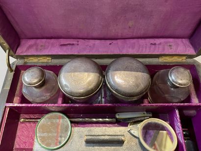 Burr veneer and marquetry case containing...