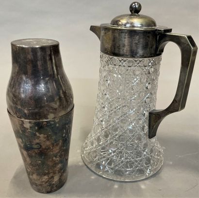 Engraved crystal ewer with silver plated...