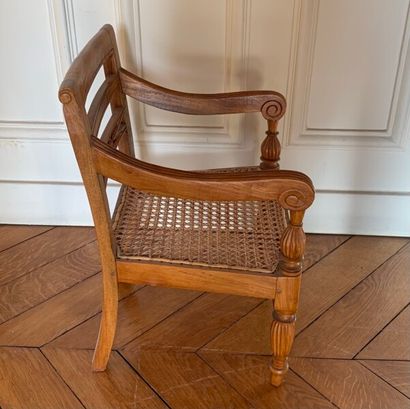 Child's chair in natural wood with mouldings,...
