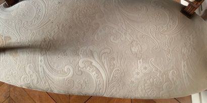 Molded stained wood sofa, the back in gendarme...