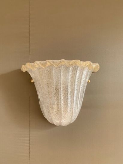 Two moulded frosted glass sconces with gold...
