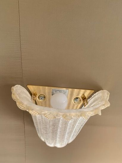 Two moulded frosted glass sconces with gold...