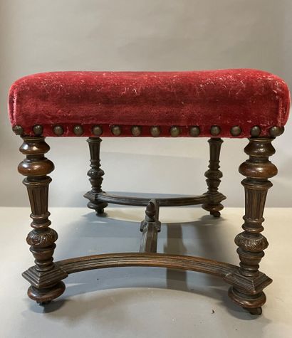 Stool with moulded and carved wooden legs,...