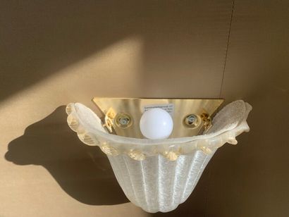 Two moulded frosted glass sconces with gold...