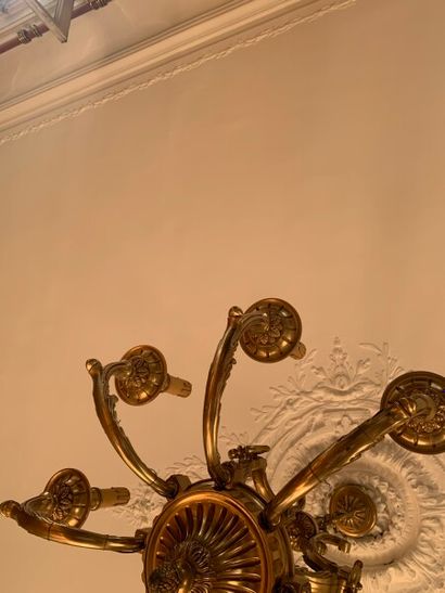 A gilt bronze chandelier with eight arms...