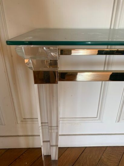 Plexiglas console with four sheathed legs,...