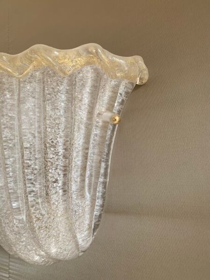 Two moulded frosted glass sconces with gold...