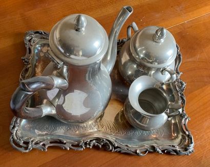 Pewter coffee set including a coffee pot,...