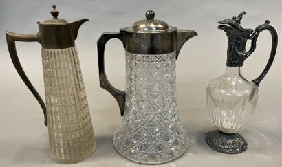 Engraved crystal ewer with silver plated...
