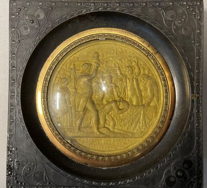 Miniature in repoussé brass representing...