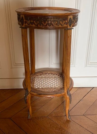 Circular wooden table with inlaid decoration...