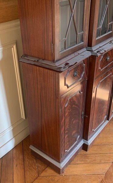 Mahogany bookcase, the upper part glazed,...