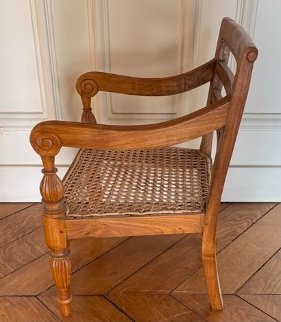 Child's chair in natural wood with mouldings,...