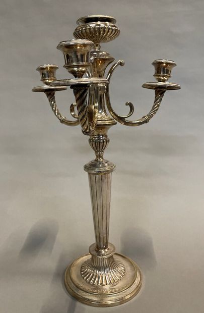A large four lights silver plated bronze...