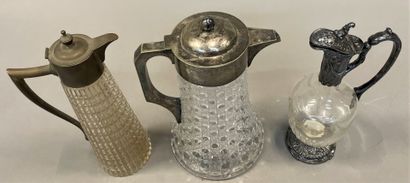 Engraved crystal ewer with silver plated...