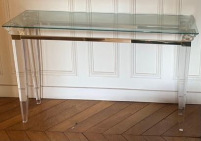 Plexiglas console with four sheathed legs,...