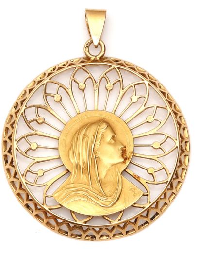 Médaille de baptême, profil de la Vierge...