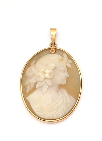 Pendentif camée coquille ovale représentant...