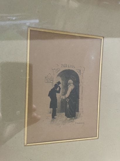 Lot de pièces encadrées : tableau, gravures,...