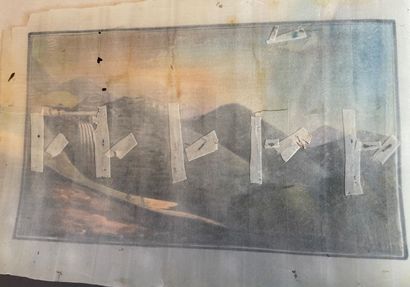 Album covered with fabric containing 5 gouaches...