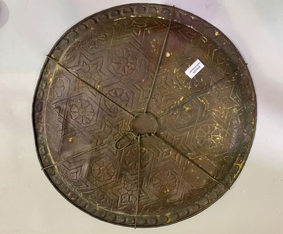 Brass tray with enamelled decoration of rosettes....