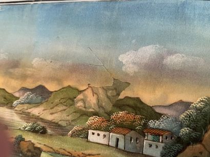 Album covered with fabric containing 5 gouaches...