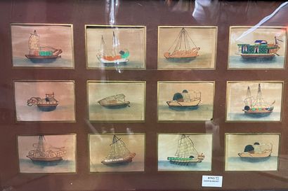 Set of twelve Chinese gouache paintings on...