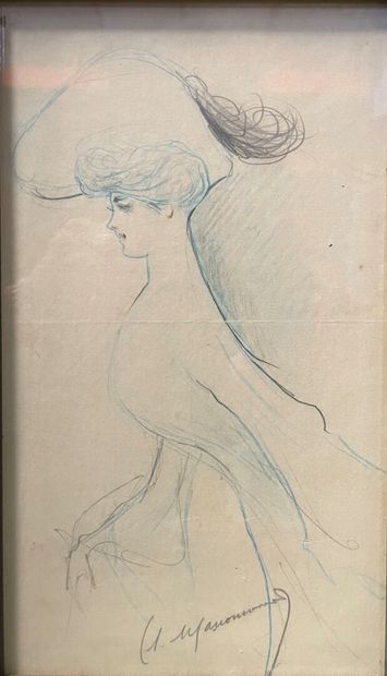 Ecole française vers 1900
Femme au chapeau...
