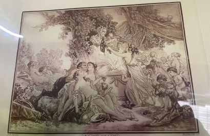 Lot de bibelots, gravures, miroir en bronze,...