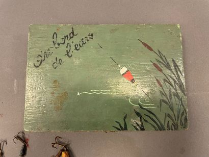 Lot of antique lures in painted wood, metal,...