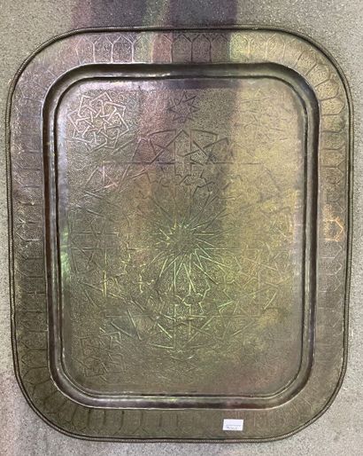 Two trays in chased copper with geometrical...