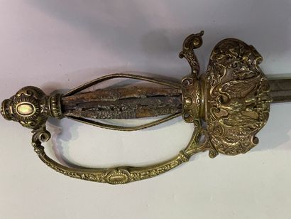 Court sword, the handle in gilded brass carved...