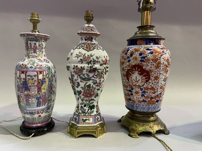 Three Chinese porcelain vases decorated with...