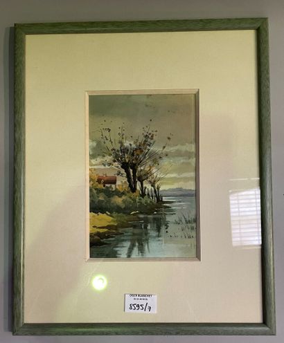 Lot de tableaux, aquarelle, lithographie...