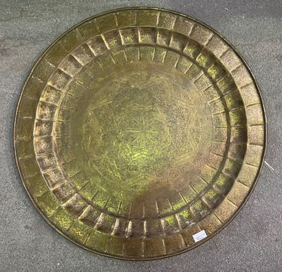 Two trays in chased copper with geometrical...