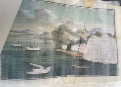Album covered with fabric containing 5 gouaches...