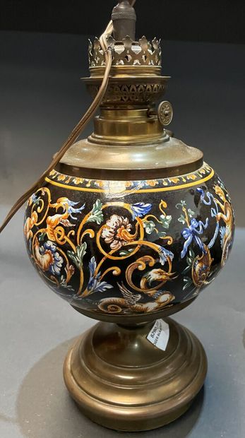 Two ceramic lamp bases, one with grotesque...