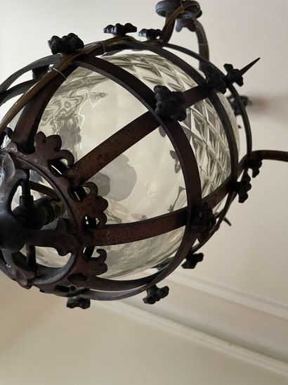Wrought iron basket chandelier with crosses...