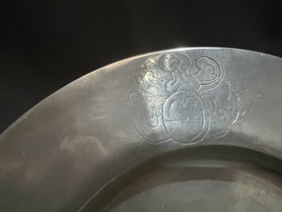 Set of pewter: dishes, kettle, tureen.