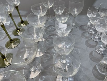 Lot of cut crystal glasses, carafes, yellow...