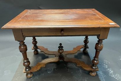 Mahogany writing table with one drawer, turned...